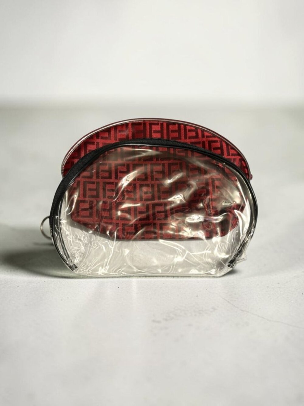 Red & Clear 2 Piece Large Vinyl Zipper Cosmetic Bag Set